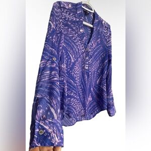 Guess Tops | Guess Long Sleeve Printed Blouse | Color: Blue/purple | Size:XS